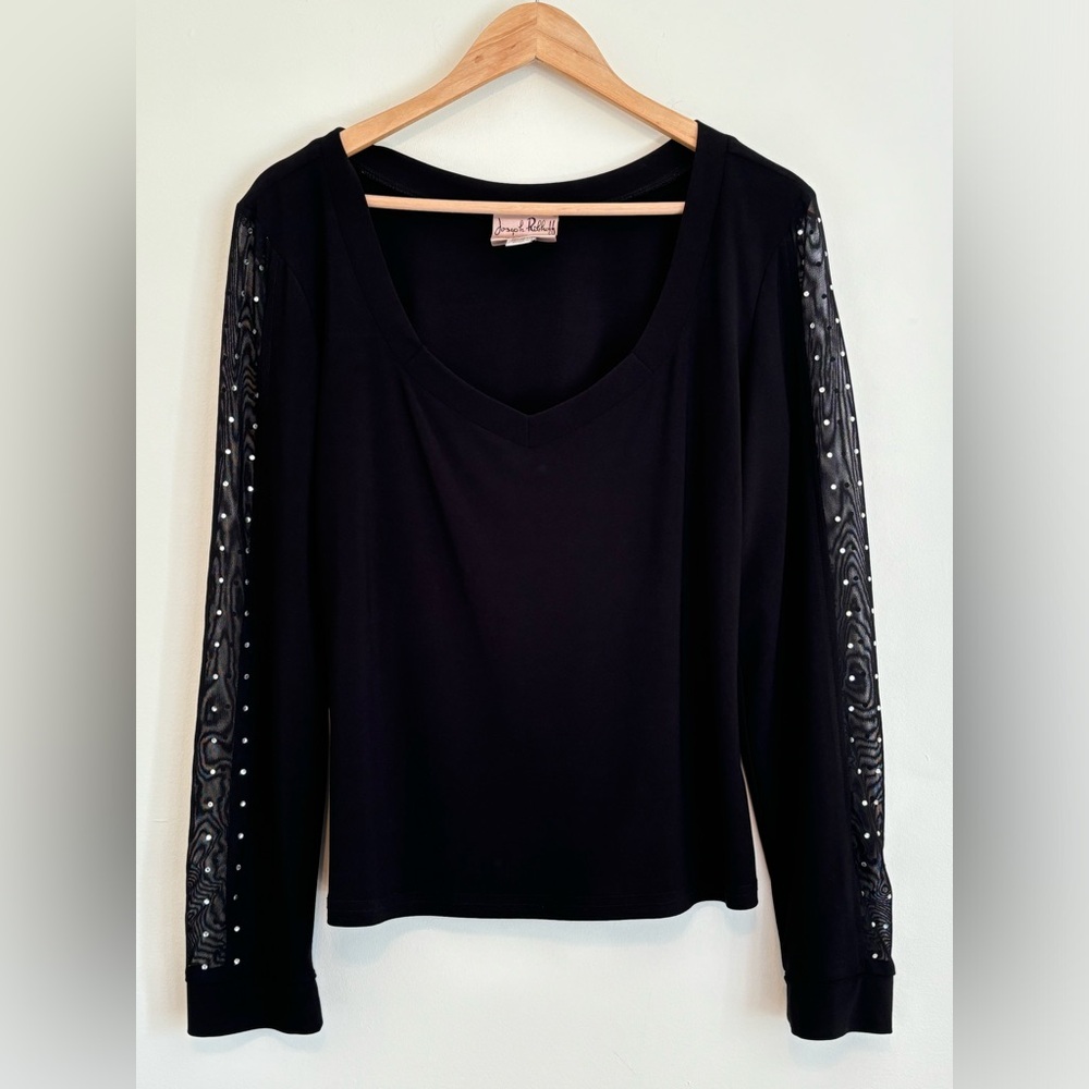 Joseph Ribkoff Black Long Mesh Rhinestone Long Sleeve Top
